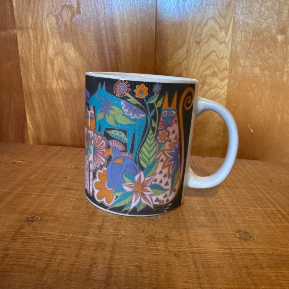 Laurel Burch Blue Floral Mythical Menagerie Animal Ceramic Mug